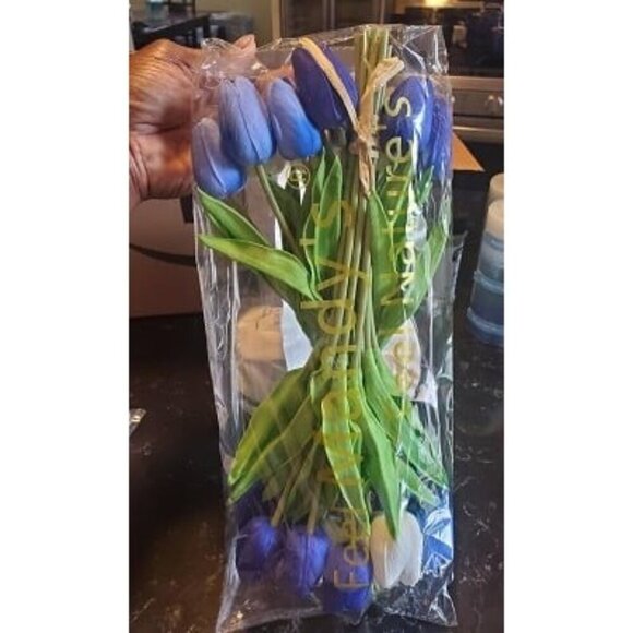 New 20pcs Shades of Blue Fake Flowers Artificial Tulip Silk Flowers 13.5" - Picture 2 of 2